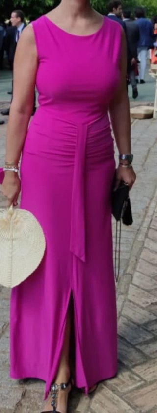 Vestido fiesta rosa largo con abertura