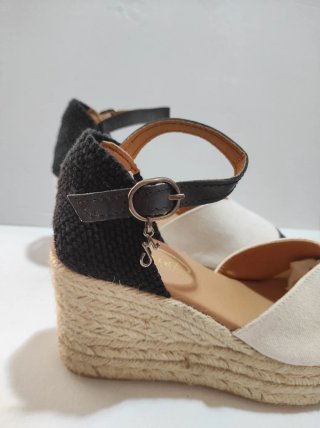 Cuñas esparto mujer beige y negro
