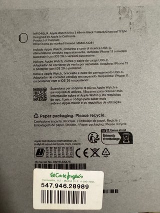 Reloj Apple Watch Ultra 3 + celullar 49mm