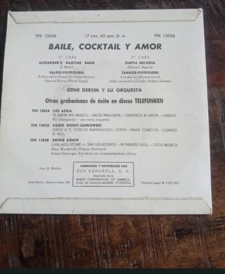Vinilo Single Baile, Cocktail y Amor Gene Dersin