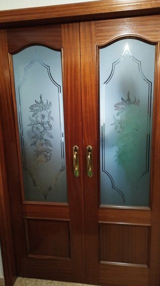 2 Puertas Correderas Madera con Cristal