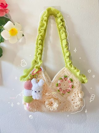 Bolso Crochet Beige y Verde