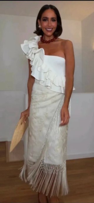 Falda Zara Lino Bordada Flecos Talla L