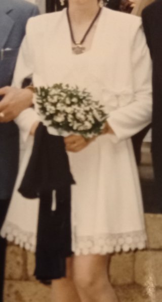 Abito sposa corto champagne ecrù avorio e giacca