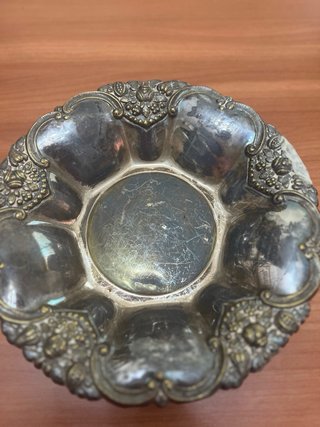 Platillo frutero antiguo plateado