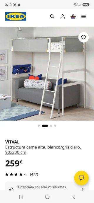Cama alta IKEA VITVAL 90x200 cm