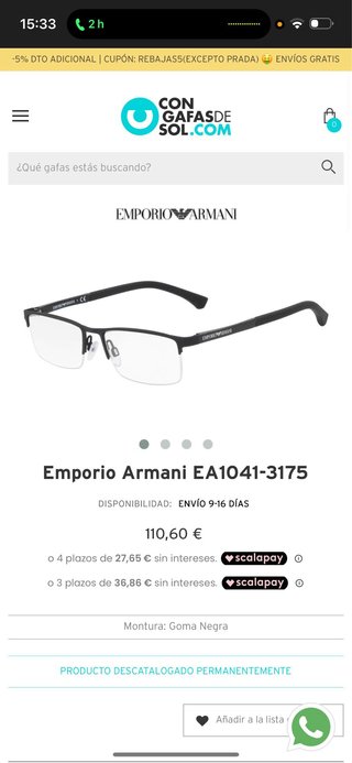 Gafas Emporio Armani Negras y Plateadas
