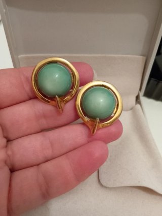 Orecchini vintage oro e verde acqua