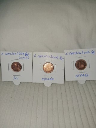 S/c 3 Monedas 1 Céntimo España 1999, 2001, 2002