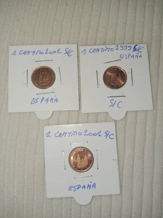 S/c 3 Monedas 1 Céntimo España 1999, 2001, 2002