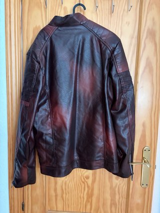 Chaqueta Biker Cuero Marrón y Rojo