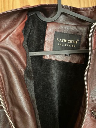 Chaqueta Biker Cuero Marrón y Rojo