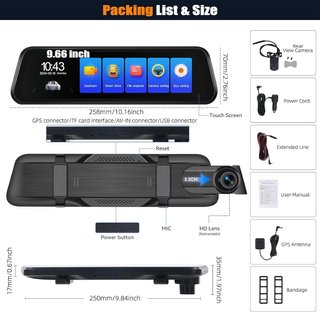 Retrovisor 4K 9.66 Dash CAM Coche GPS Dashcam