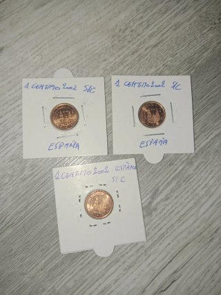 S/c. 3 Monedas de 1 Céntimo España 2002 S/C