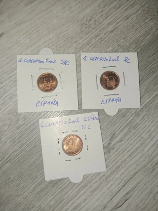 S/c. 3 Monedas de 1 Céntimo España 2002 S/C