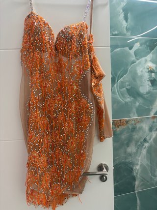 Vestido fiesta naranja talla 34 hecho a medida
