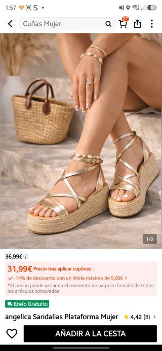 Sandalias Plataforma Doradas Tiras Cruzadas