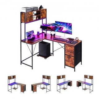 L-Shaped Gaming Desk with LED Lights, 1.58m Reversible