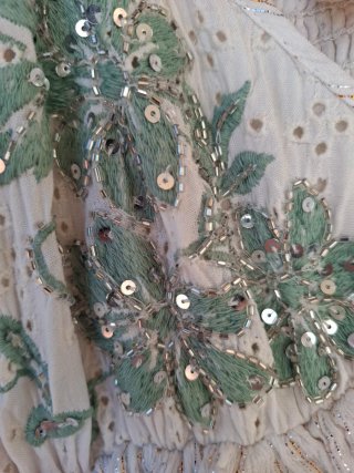 Vestido Boho Asimétrico Blanco y Verde agua marina