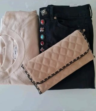 Pochette portafoglio tracolla beige/nera
