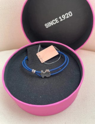 Pulsera Tous Oso Plata y Cordón Azul