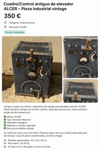 Cuadro Control Elevador ALCER Industrial Vintage