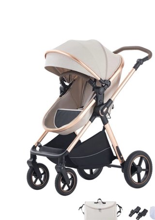 Cochecito bebé beige con silla de coche no pesa