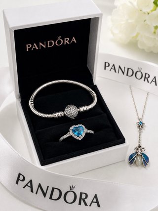 Pandora Pulsera, Anillo y Collar Corazón Azul