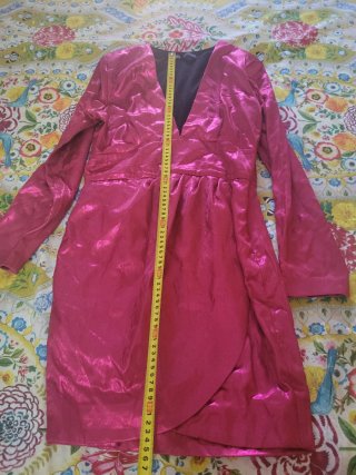Vestido Zara fiesta fucsia brillante satinado