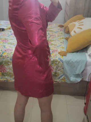 Vestido Zara fiesta fucsia brillante satinado