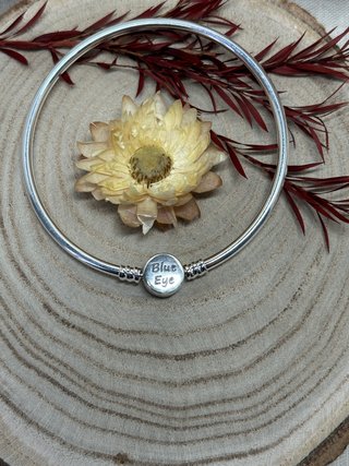Pulsera Rígida Ojo Turco Azul y Plata