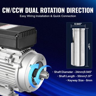 Motor Eléctrico de 1.1KW 2800 rpm, AC 220~240V 7.1A, 90S, Marco B34, Motor de Compresor de Aire Monofásico, Eje Con Diente de 24mm, Rotación CW/CCW para Maquinaria Agrícola y Equipos Generales
