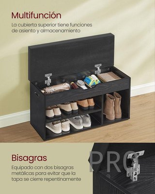 Banco zapatero con cojín negro - Vasagle
