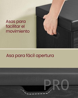 Banco zapatero con cojín negro - Vasagle