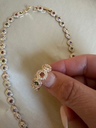 Collar y Anillo Circonitas Multicolor con adornos