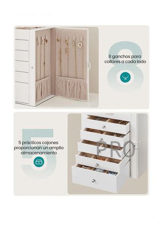 Caja Joyero de 6 Niveles, Caja para Joyas con 5 Cajones