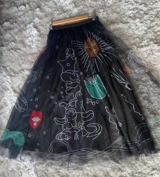 Falda tul negra estampada talla única