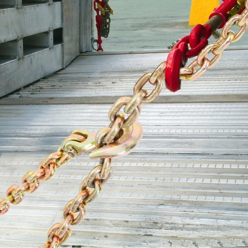 Cadena de Transporte, Límite de Carga de Trabajo de 3218.07 kg, Cadena de Remolque G80 de 9.53 mm x 6.10 m con Ganchos de Agarre, Certificado DOT, Acero de Manganeso con Recubrimiento Galvanizado ...