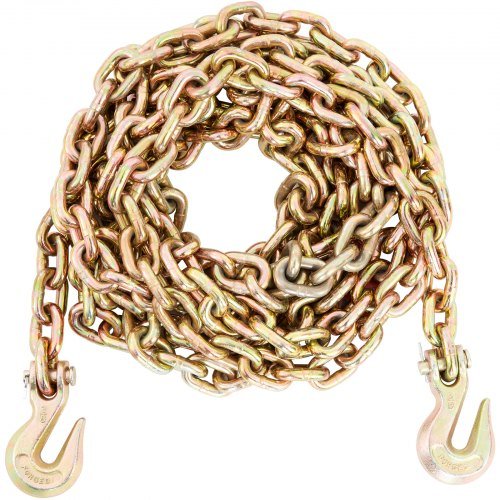 Cadena de Transporte, Límite de Carga de Trabajo de 3218.07 kg, Cadena de Remolque G80 de 9.53 mm x 6.10 m con Ganchos de Agarre, Certificado DOT, Acero de Manganeso con Recubrimiento Galvanizado ...