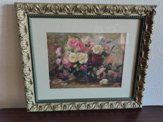 Litografía de flores enmarcada