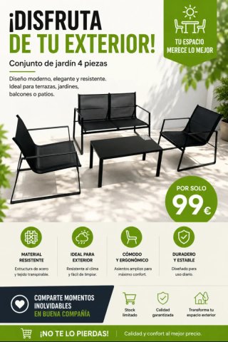 Conjunto de jardín 4 piezas negro