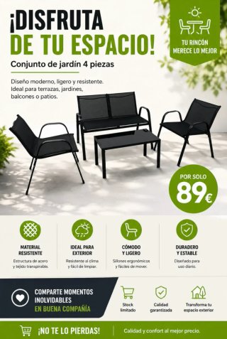 Conjunto de jardín 4 piezas negro