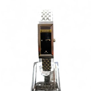 RELOJ DE MUJER GUCCI 127.5  PLATEADO ESFERA NEGRA Y DIAMANTE