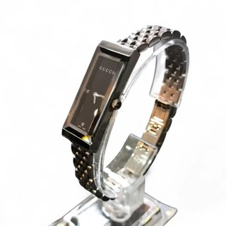 RELOJ DE MUJER GUCCI 127.5  PLATEADO ESFERA NEGRA Y DIAMANTE