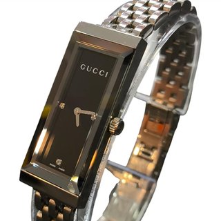 RELOJ DE MUJER GUCCI 127.5  PLATEADO ESFERA NEGRA Y DIAMANTE