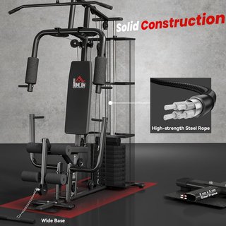 Attrezzatura da palestra per casa, stazione di allenamento multifunzionale con bilanciere da 45 kg, stazione per il petto, pressa farfalla e sviluppatore per gambe per l'allenamento di forza