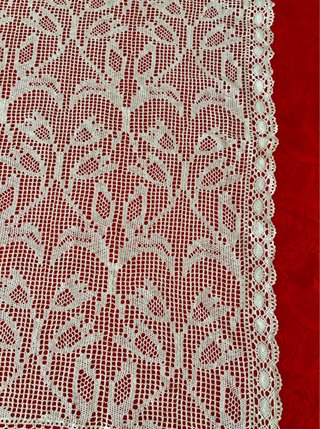 Tovaglia filet vintage 100x94cm tulipani anni ‘60