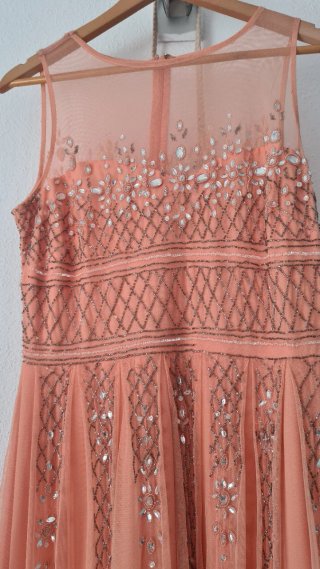 Vestido de fiesta mujer rosa y plata