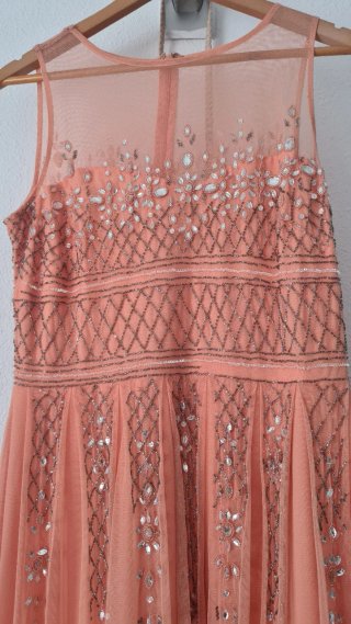 Vestido de fiesta mujer rosa y plata