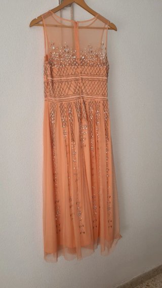 Vestido de fiesta mujer rosa y plata